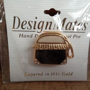 Design Mates 14k Gold Black & Cream Purse Brooch